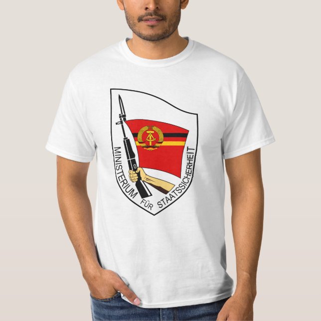 Stasi Mission for State Security - GDR DDR Emblem T Shirt (Framsida)