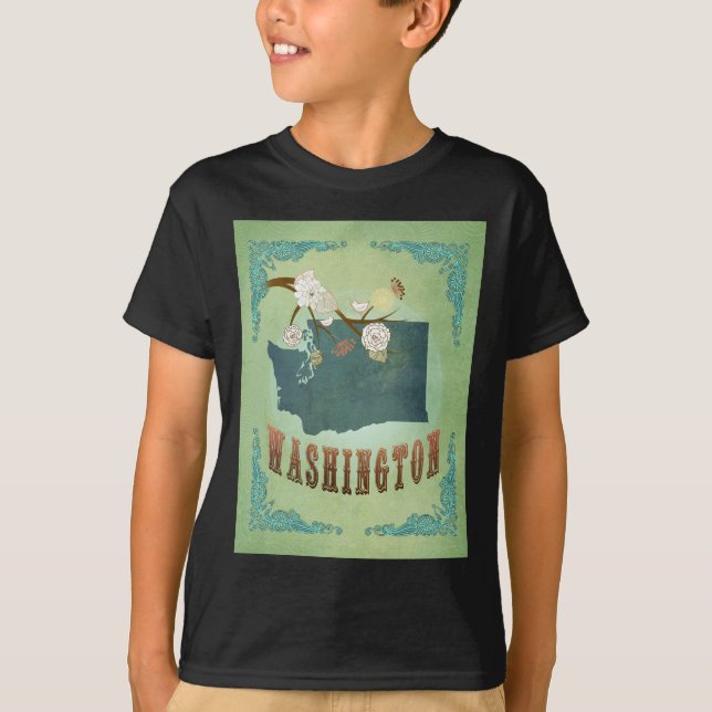 Stat Washingtonkarta - grönt T-shirt (Framsida)