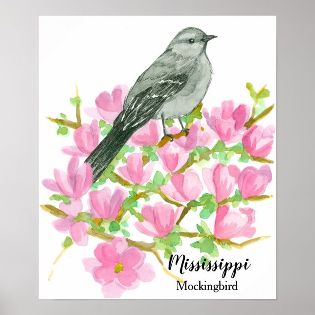 State Bird of Mississippi Mockingbird Watercolor Poster (Framsidan)