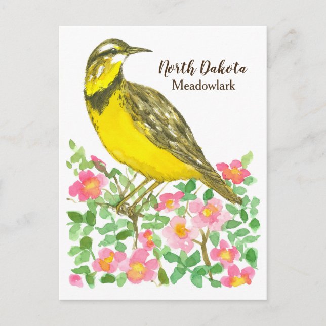 State Bird of North Dakota Meadowlark Ro Vykort (Framsida)
