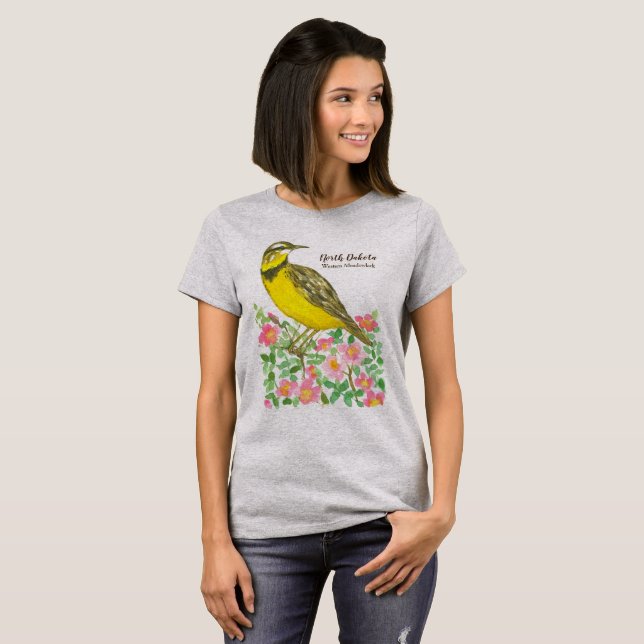 State Bird of North Dakota Western Meadowlark T-shirt (Hel framsida)