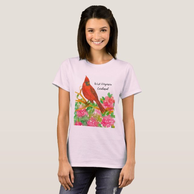 State Bird of Väster Virginia Cardinal Watercolor T Shirt (Hel framsida)