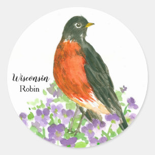 State Bird of Wisconsin Robin Wood Violet Runt Klistermärke