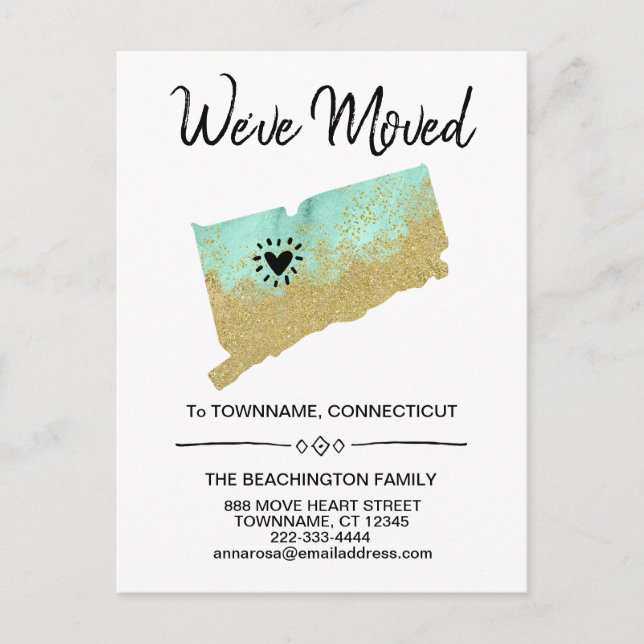 *~* STATE CONNECTICUT || NY ADRESS - FLYTTA MEDDELANDE VYKORT (Framsida)