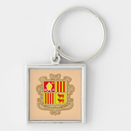 State Emblem of Andorra Historic Co-Principality Fyrkantig Silverfärgad Nyckelring