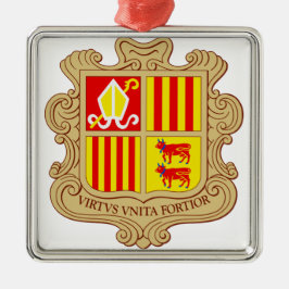 State Emblem of Andorra Historic Co-Principality Julgransprydnad Metall