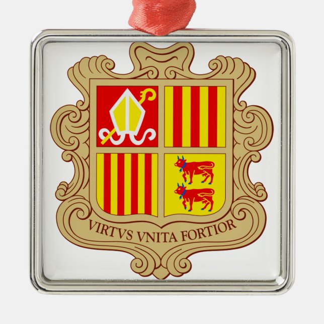 State Emblem of Andorra Historic Co-Principality Julgransprydnad Metall (Framsidan)