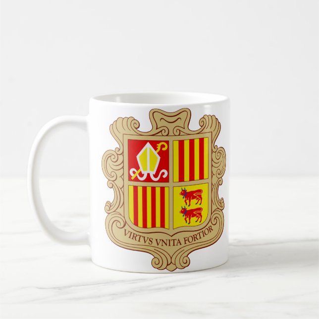 State Emblem of Andorra Historic Co-Principality Kaffemugg (Vänster)