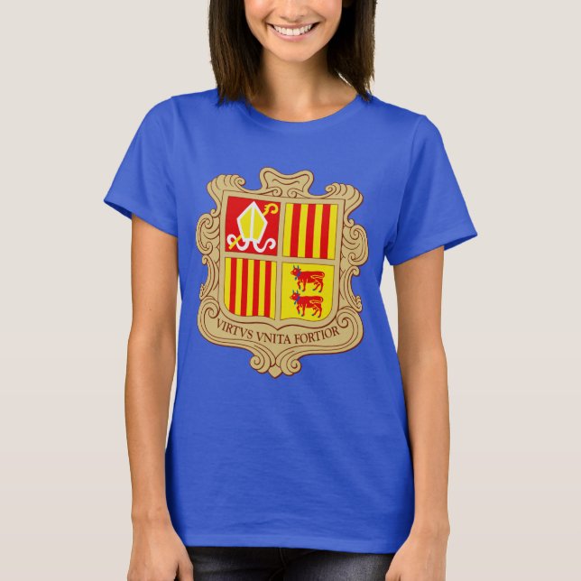 State Emblem of Andorra Historic Co-Principality T Shirt (Framsida)
