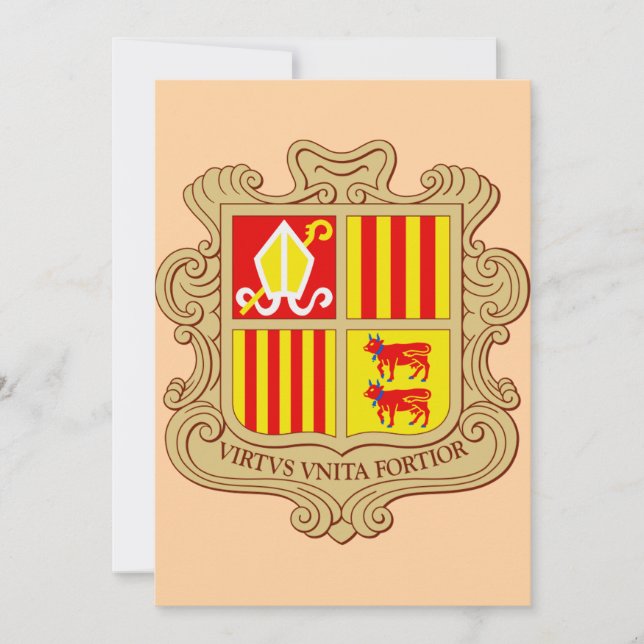 State Emblem of Andorra Historic Co-Principality Tack Kort (Framsida)