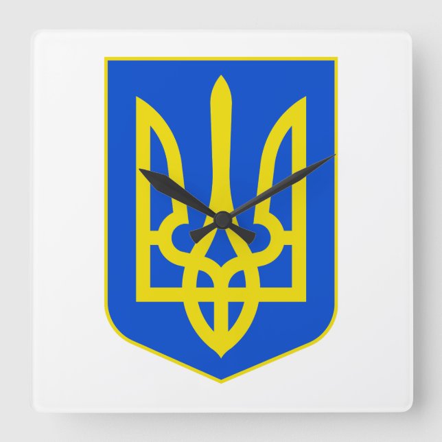 State Emblem of Ukraine Golden Trident Fine Art Fyrkantig Klocka (Framsida)