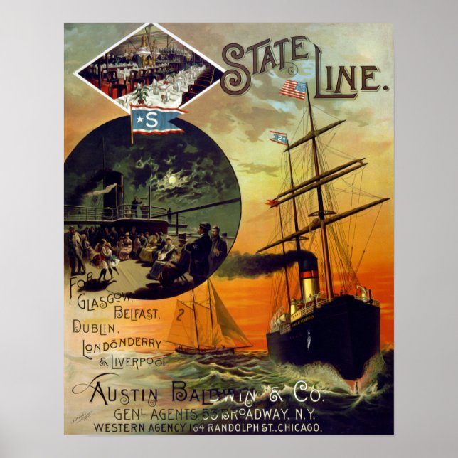 State Line Vintage Cruise Frakt Travel Art Poster (Framsidan)