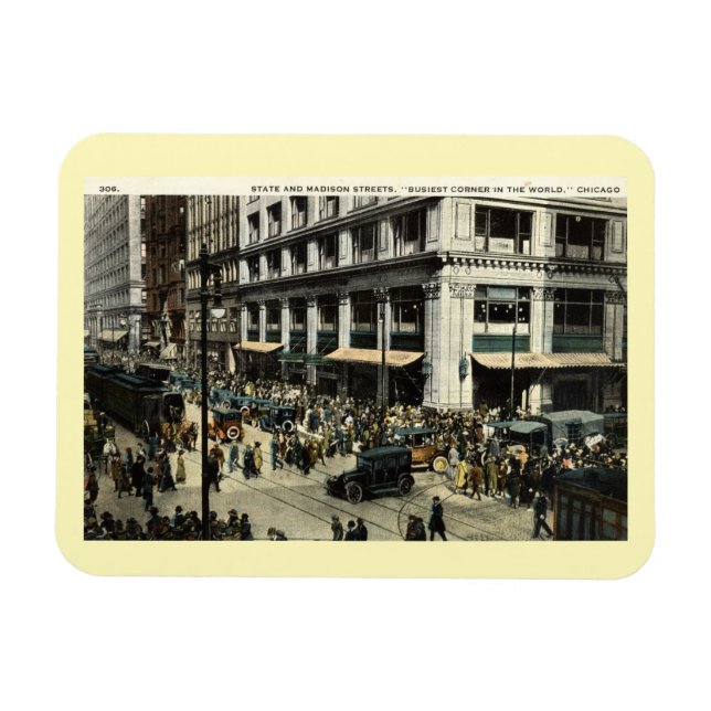 State & Madison Sts., Chicago IL, 1922 Vintage Magnet (Horisontell)