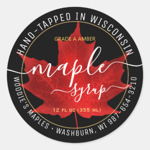 State Namn Finare Font Maple Syrup Red Löv Black Runt Klistermärke