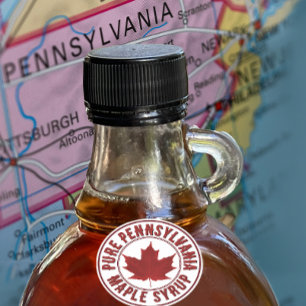 State Namn med Red Löv Maple Syrup Mini Label Runt Klistermärke
