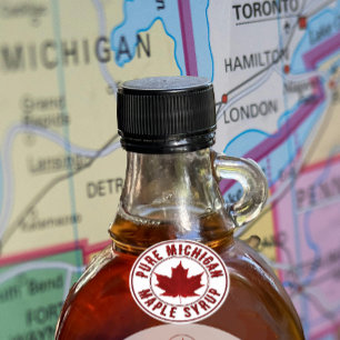 State Namn med Red Löv Maple Syrup Mini Label Runt Klistermärke