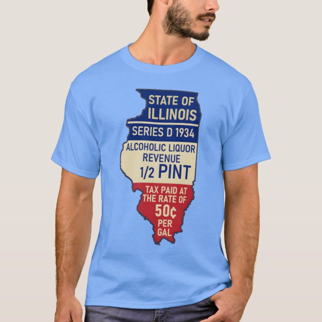 State of Illinois Liquor Tax Sticker T Shirt (Framsida)