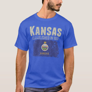 State of Kansas Apparel with flag on a distressed  T Shirt