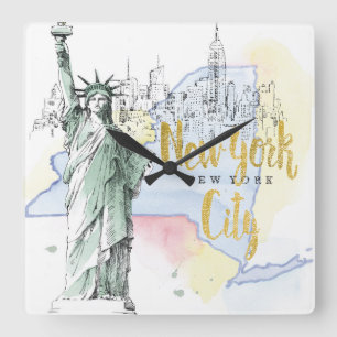 State of New York Statue of Liberty Fyrkantig Klocka