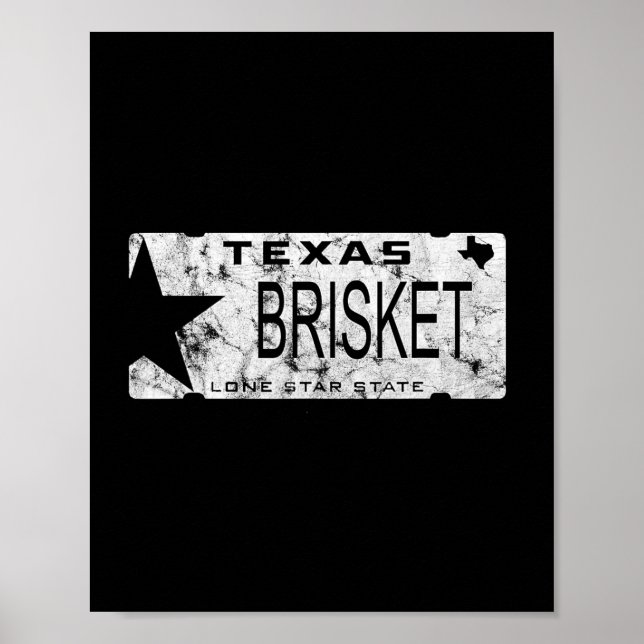 State Of Texas Brisket Registreringsskylt Bbq Pitm Poster (Framsidan)