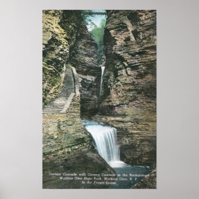 State Park View of Curtain and Cavern Cascades Poster (Framsidan)