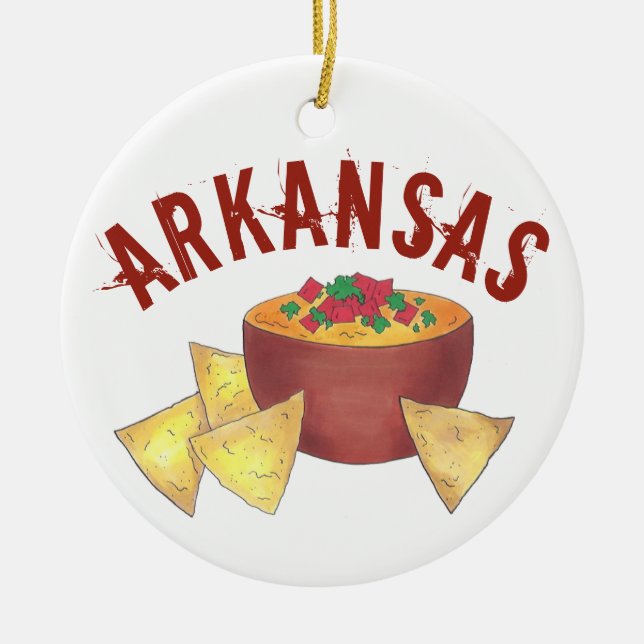 State Pride Arkansas Stil Cheese Queso Dip Nachos Julgransprydnad Keramik (Framsidan)