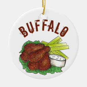 State Pride Buffalo New York Hett BBQ Chicken Ving Julgransprydnad Keramik