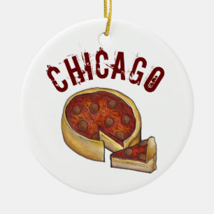 State Pride CHICAGO Illinois Deep Dish Pizza Julgransprydnad Keramik