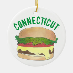 State Pride CT Connecticut Steamed Cheese Burger Julgransprydnad Keramik