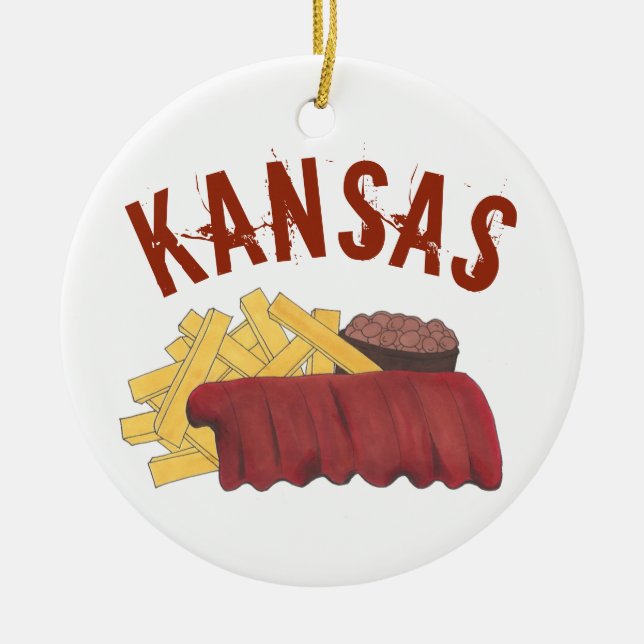 State Pride Kansas City KS Barbecue Spare Ribs BBQ Julgransprydnad Keramik (Framsidan)