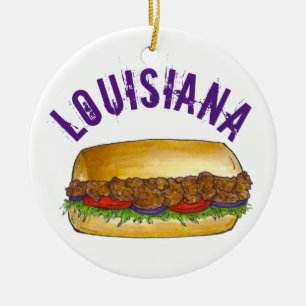 State Pride Louisiana Shrimp Po'Boy Sandwich Julgransprydnad Keramik