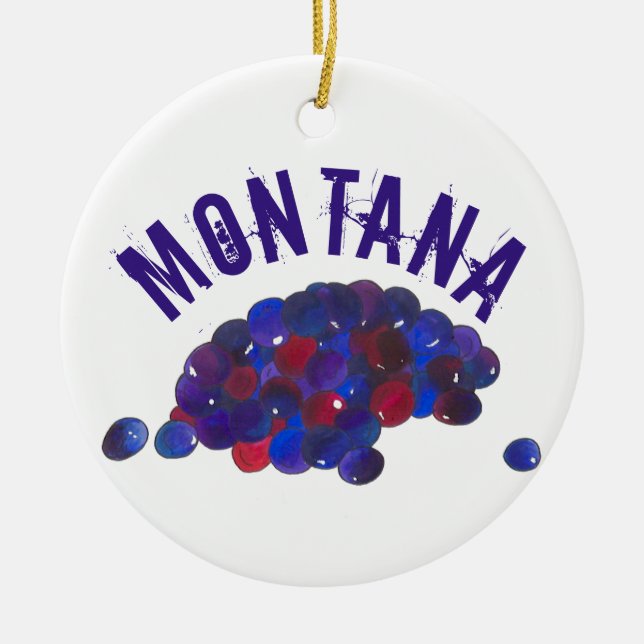 State Pride Montana Hucklebär Blue Huckleberry Julgransprydnad Keramik (Framsidan)