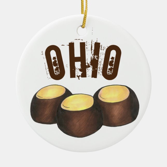 State Pride Ohio Buckeye Peanut Butter Candy Julgransprydnad Keramik (Framsidan)