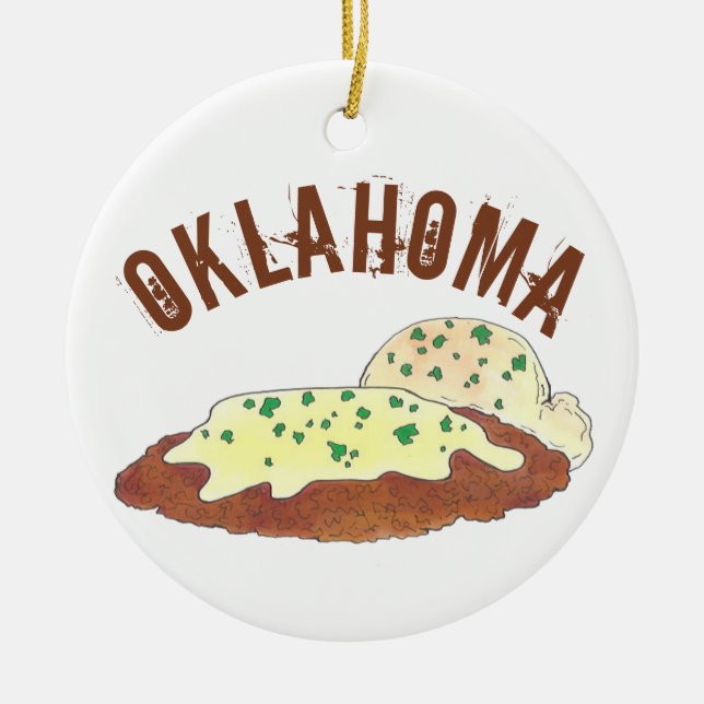 State Pride Oklahoma OK Chicken Fried Steak Julgransprydnad Keramik (Framsidan)