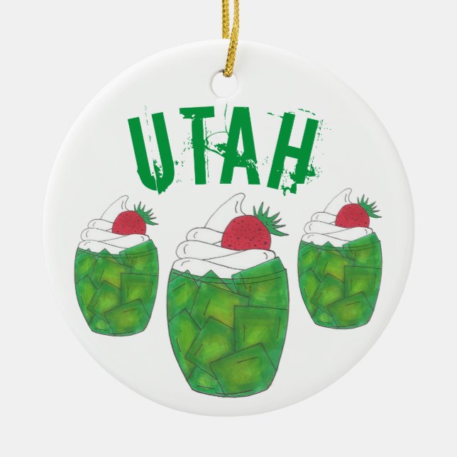 State Pride UTAH Grönt Gelatin Dessert Parfait Julgransprydnad Keramik (Framsidan)