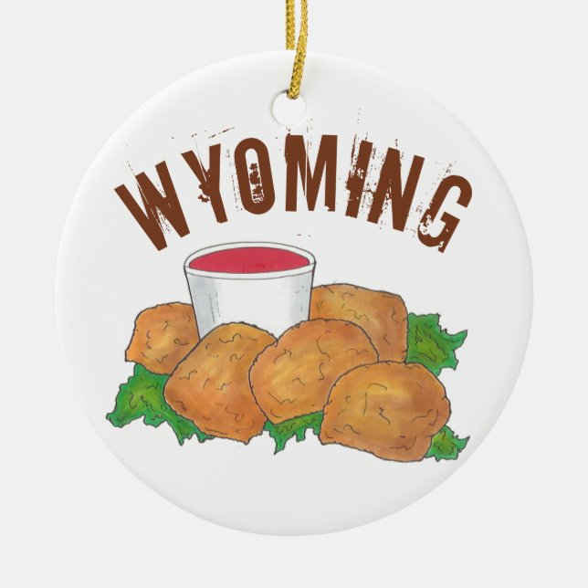 State Pride Wyoming WY Rocky Mountain Oysters Julgransprydnad Keramik (Framsidan)