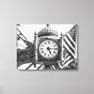 State Street Clock Svartvitt liggande Canvastryck