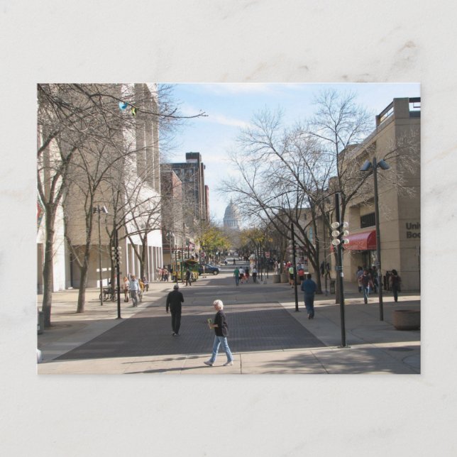 State Street Madison Wisconsin Bibliotek Mall Vykort (Framsida)