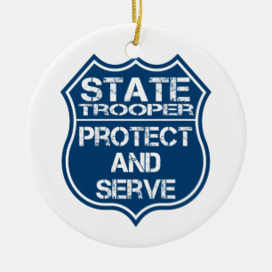 State Trooper Police Badge Protection och Julgransprydnad Keramik