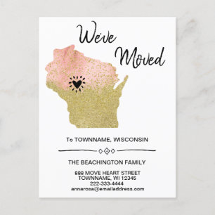 *~* STATE WISCONSIN New Home Adress Flytta * Meddelande Vykort