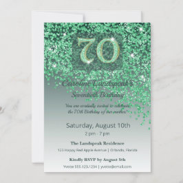 Stately 70th Birthday Emerald Green Glitter Inbjudningar