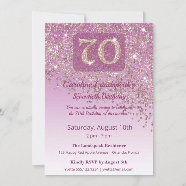 Stately 70th Birthday Rose Gold Glitter Inbjudningar (Framsida)