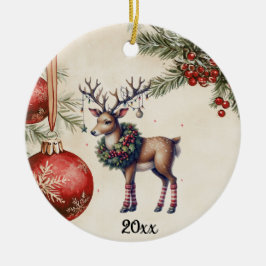 Stately Reindeer With Wreath - Ornaments & Roses Julgransprydnad Keramik
