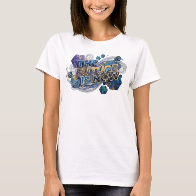 Statement Blå FRAMTIDEN ÄR NU Wearable Art T Shirt (Framsida)
