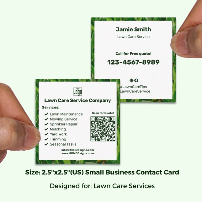 Statement Garden Maintenance Logo QR-kod CTA  Fyrkantigt Visitkort (Statement Garden Maintenance Logo QR Code CTA Square Business Card, Size: 2.5"x2.5")