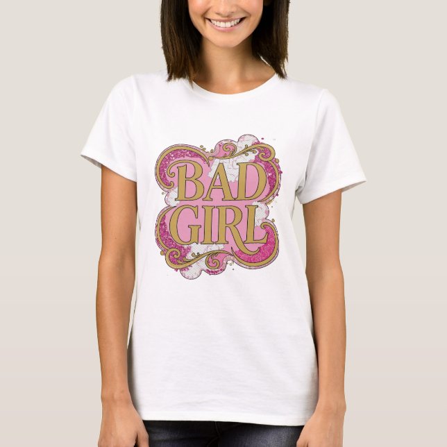 Statement Gold BAD GIRL 3D Text Konst T Shirt (Framsida)