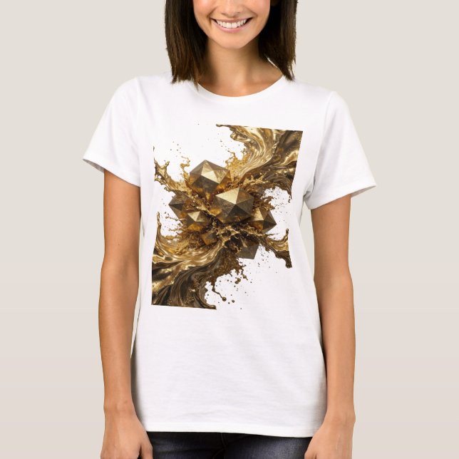 Statement Guld ABSTRAKT KONST Bärbar Konst T Shirt (Framsida)