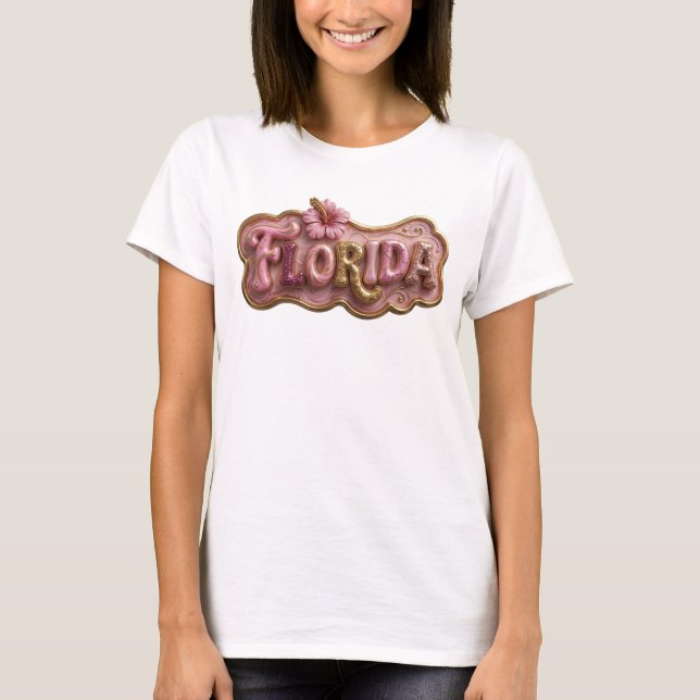 Statement Guld FLORIDA 3D Text Konst T Shirt (Framsida)