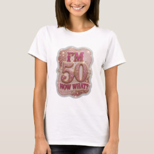 Statement Guld JAG ÄR 50 NU DÅ 3D Text Konst T Shirt