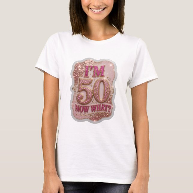 Statement Guld JAG ÄR 50 NU DÅ 3D Text Konst T Shirt (Framsida)